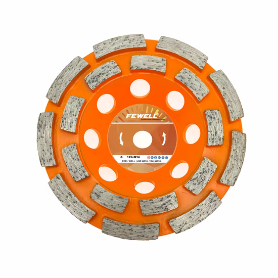 Mola a tazza diamantata a doppia fila da 4,5 pollici 115 * 20 * 5 * M14 brasata in argento per calcestruzzo, pietra
